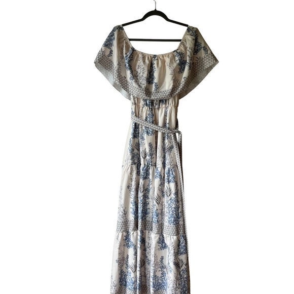 Shein Blue Floral Off Shoulder Maxi Dress Large Boho Summer Ruffle Tiered - Picture 9 of 9